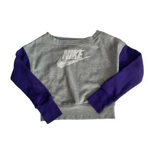 Nike Girls Cropped Sweatshirt Size Small Gray Purple Long Sleeve Pullover
